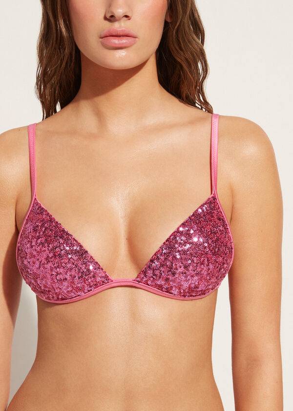bikini triangular con relleno graduado cannes de calzedonia para mujer color rosa