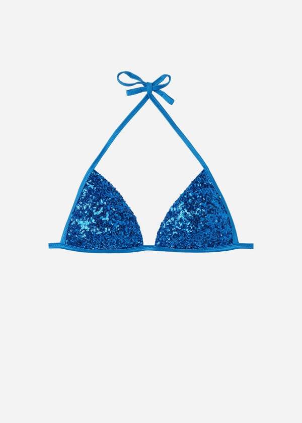 bikini triangular con relleno graduado cannes de calzedonia para mujer color azul