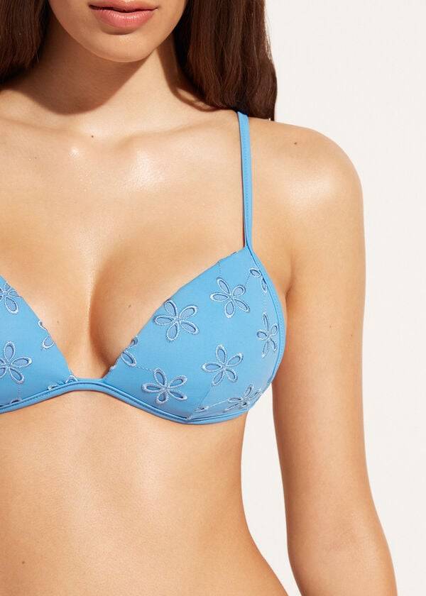 bikini de triángulo con relleno graduado corfù de calzedonia para mujer color azul