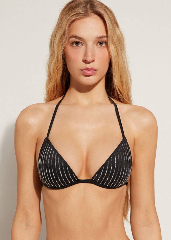 bikini triangular con relleno graduado shanghai de calzedonia para mujer color negro