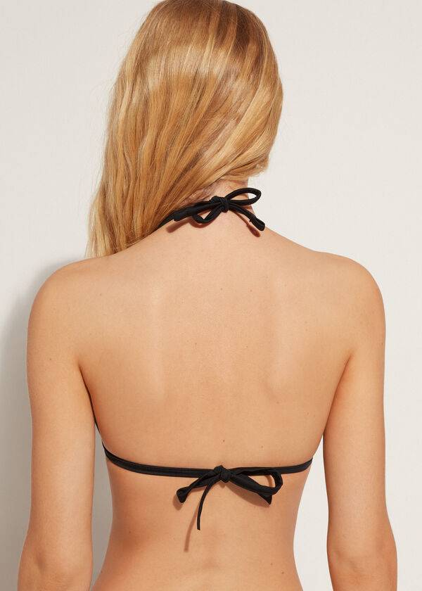 bikini triangular con relleno graduado shanghai de calzedonia para mujer color negro