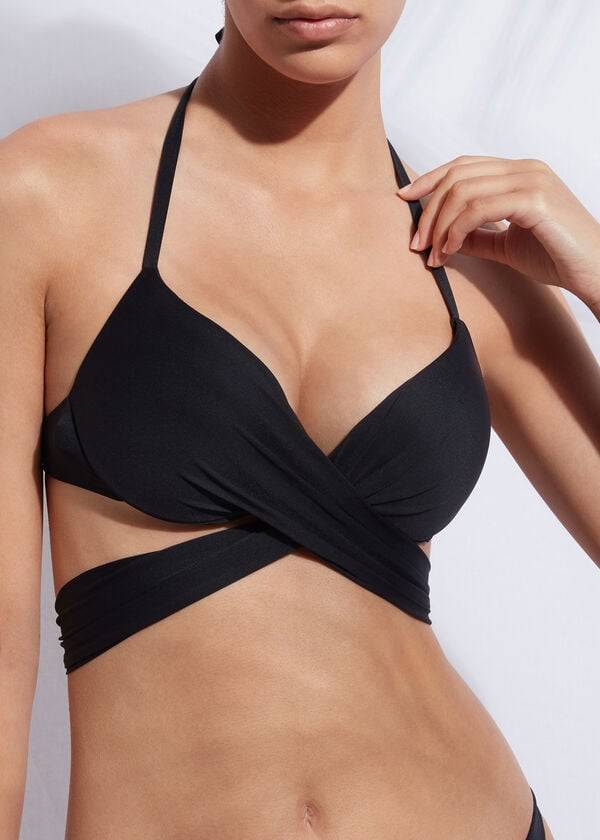 bikini indonesia con push-up graduado de calzedonia para mujer color negro