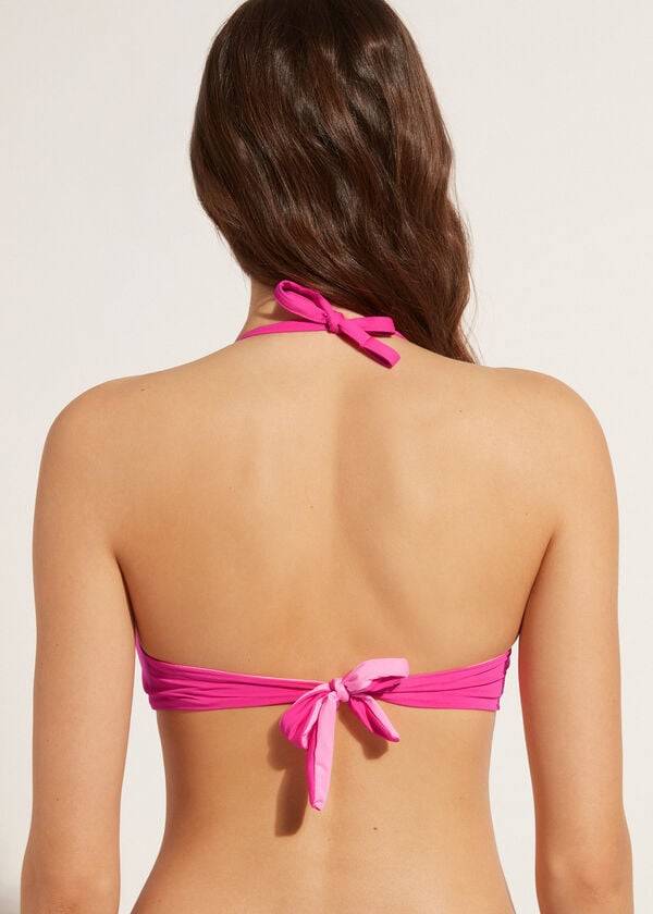 bikini indonesio de triángulo con relleno cruzado suave y graduado de calzedonia para mujer color rosa
