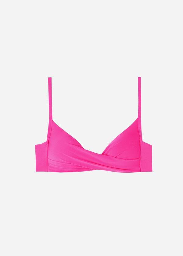 bikini indonesio de triángulo con relleno cruzado suave y graduado de calzedonia para mujer color rosa