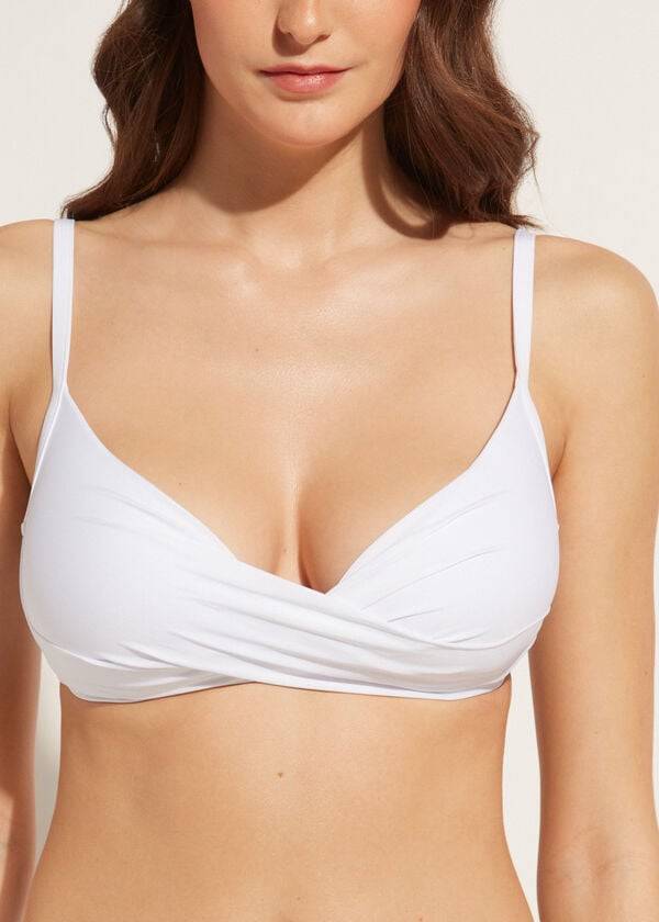 bikini indonesia de triángulo con relleno cruzado suave y graduado de calzedonia para mujer color blanco