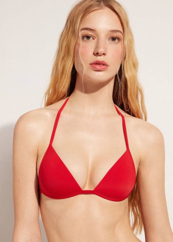 bikini de triángulo con relleno suave graduado de calzedonia para mujer color rojo