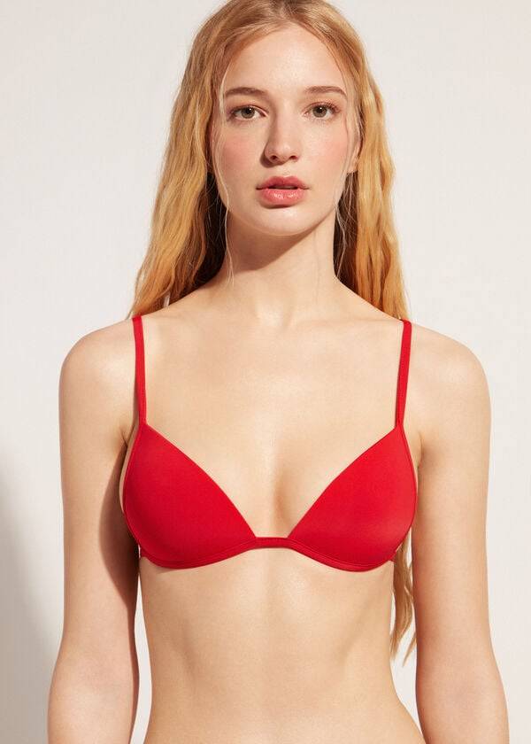 bikini de triángulo con relleno suave graduado de calzedonia para mujer color rojo