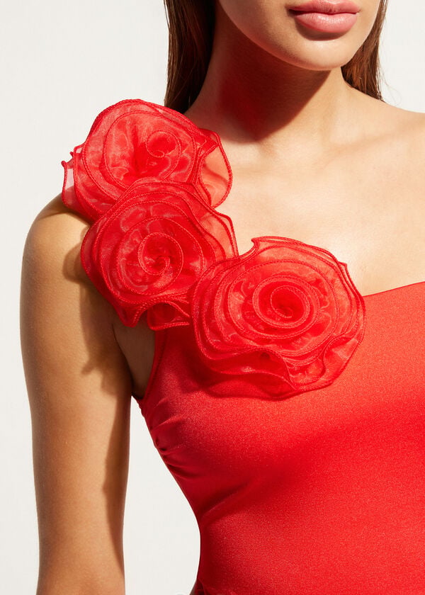 bikini bandeau de un solo hombro bora bora de calzedonia para mujer color rojo