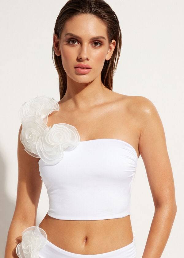 bikini bandeau de un solo hombro bora bora de calzedonia para mujer color blanco