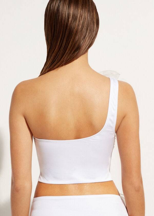 bikini bandeau de un solo hombro bora bora de calzedonia para mujer color blanco