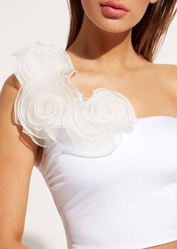 bikini bandeau de un solo hombro bora bora de calzedonia para mujer color blanco