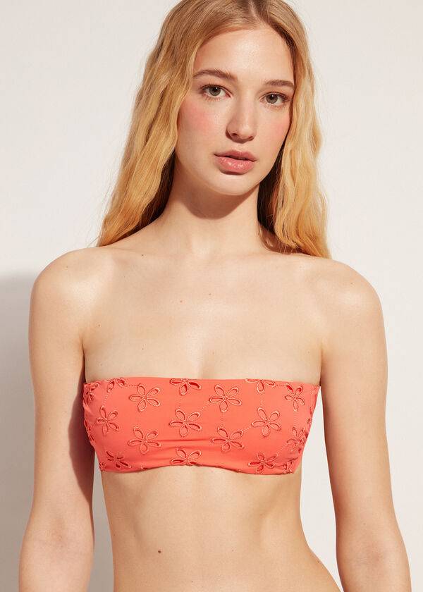 parte de arriba de bikini calzedonia bandeau corfù con relleno para mujer coral naranja