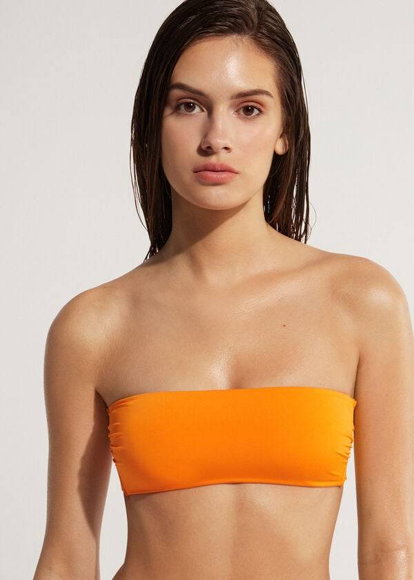 bikini bandeau indonesia eco strapless con relleno de calzedonia para mujer color naranja