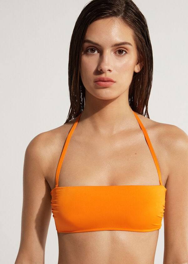 bikini bandeau indonesia eco strapless con relleno de calzedonia para mujer color naranja