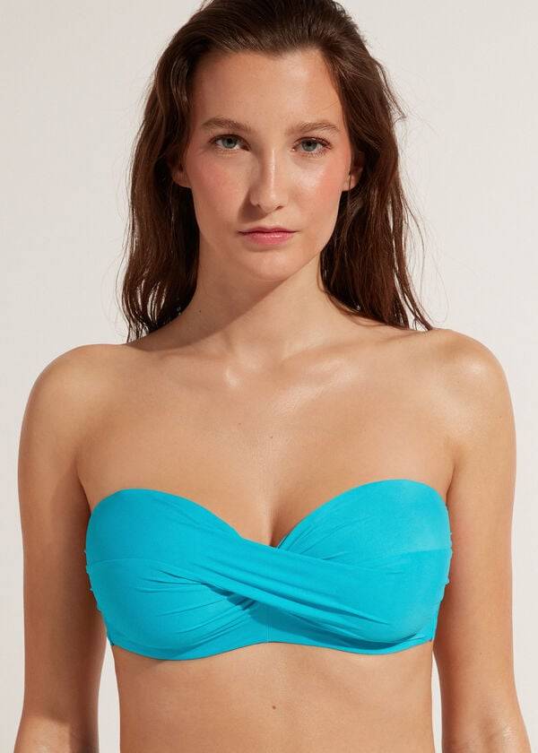 bikini bandeau indonesia sin tirantes y acolchado de calzedonia para mujer color turquesa