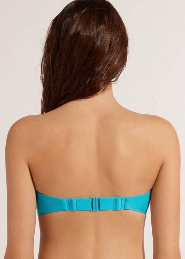 bikini bandeau indonesia sin tirantes y acolchado de calzedonia para mujer color turquesa