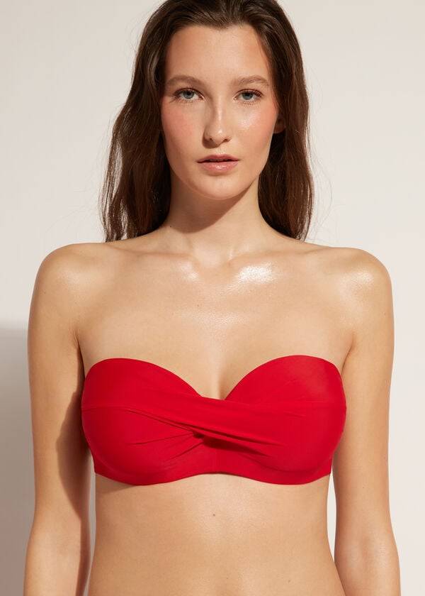 bikini bandeau indonesia sin tirantes y acolchado de calzedonia para mujer color rojo