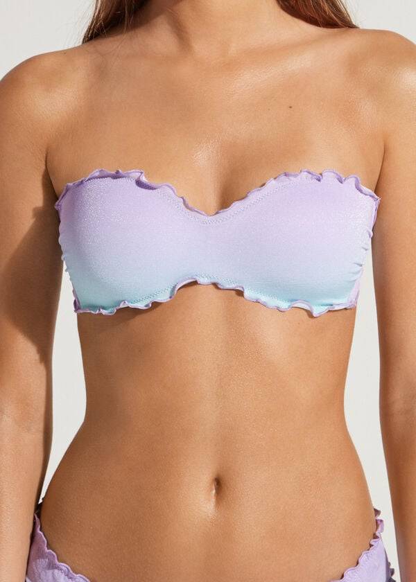 top de bikini bandeau acolchado morado de calzedonia madrid para mujer