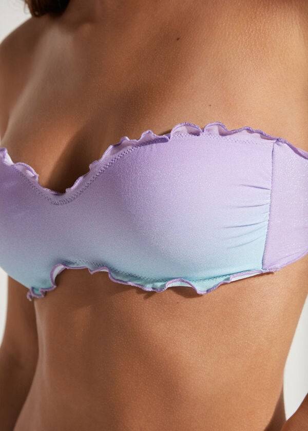 top de bikini bandeau acolchado morado de calzedonia madrid para mujer