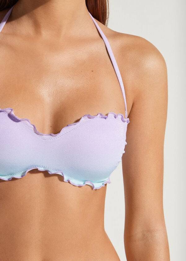 top de bikini bandeau acolchado morado de calzedonia madrid para mujer