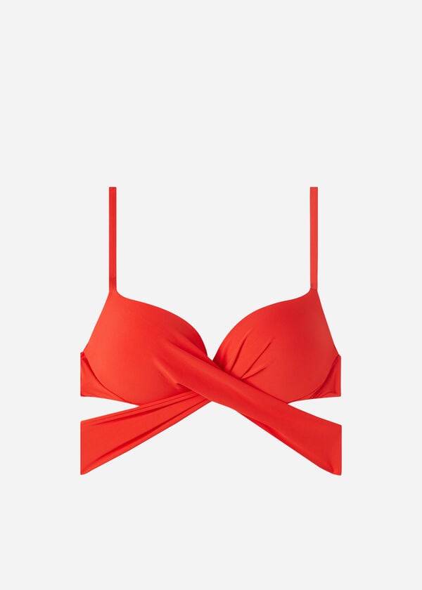 bikini ecológico de indonesia con relleno push up de calzedonia para mujer color rojo