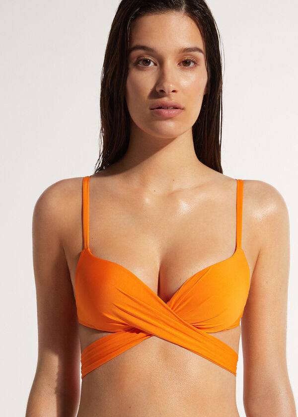 bikini push up ecológico de indonesia con relleno de calzedonia para mujer color naranja