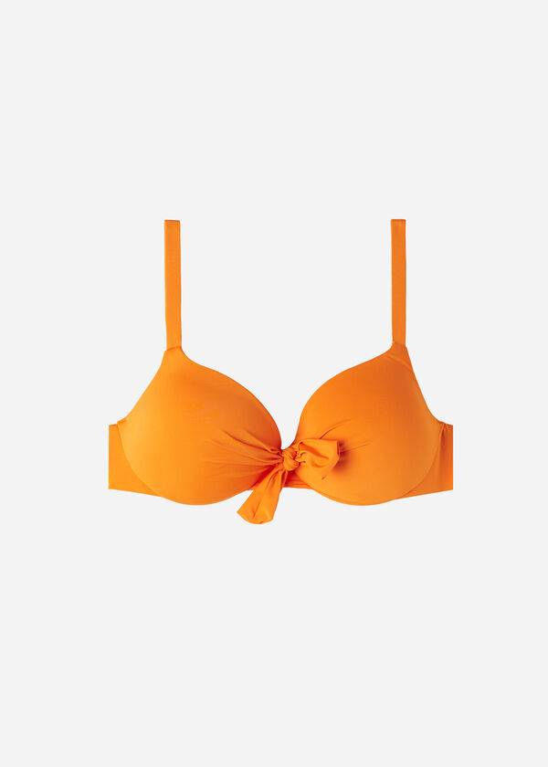 bikini sexy con relleno push up ecológico de calzedonia para mujer color naranja