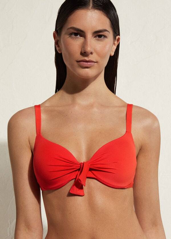 bikini sexy con relleno push up ecológico de calzedonia para mujer color rojo