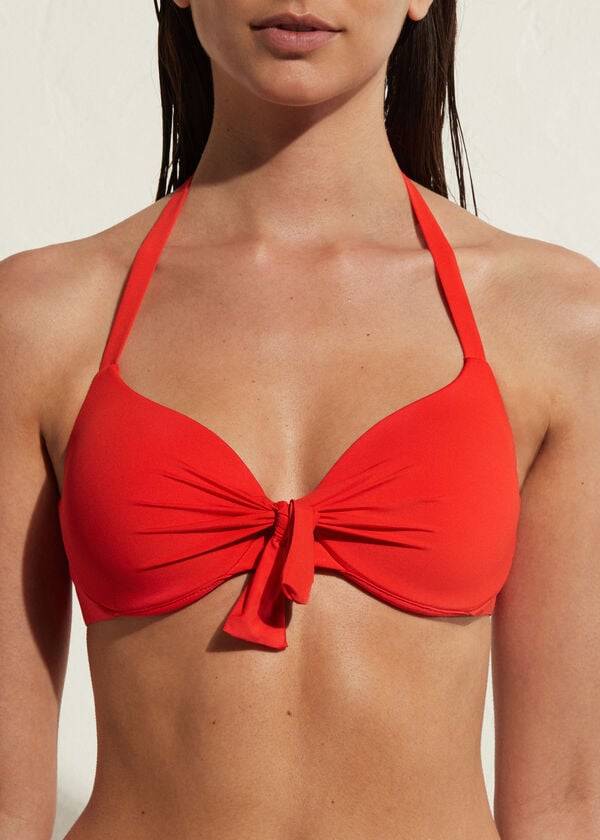 bikini sexy con relleno push up ecológico de calzedonia para mujer color rojo