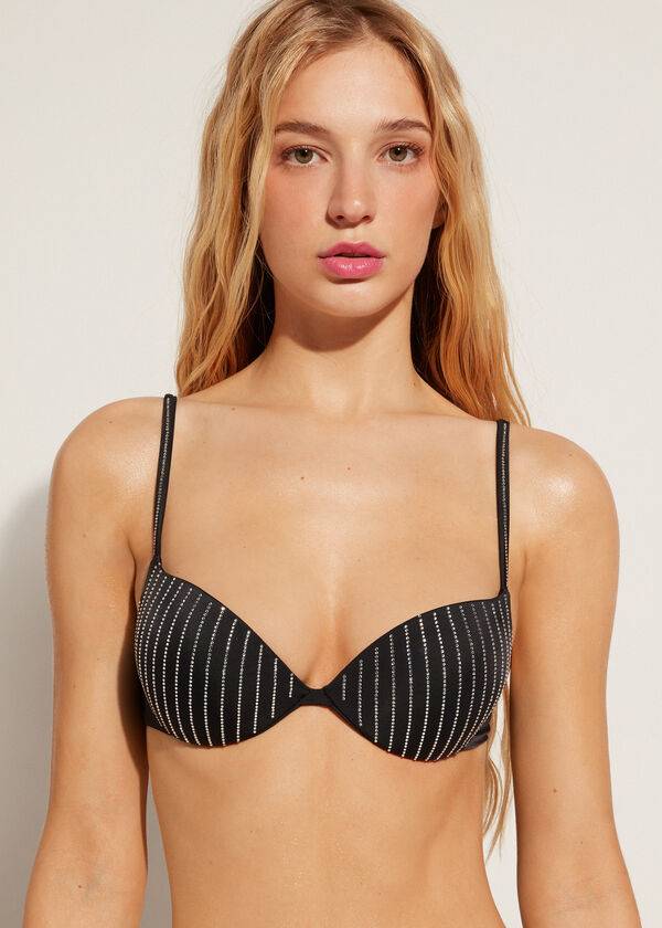 bikini negro con push-up y relleno shanghai de calzedonia para mujer