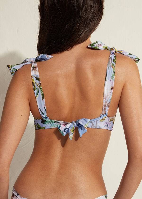top de bikini push-up con relleno atene de calzedonia para mujer en azul