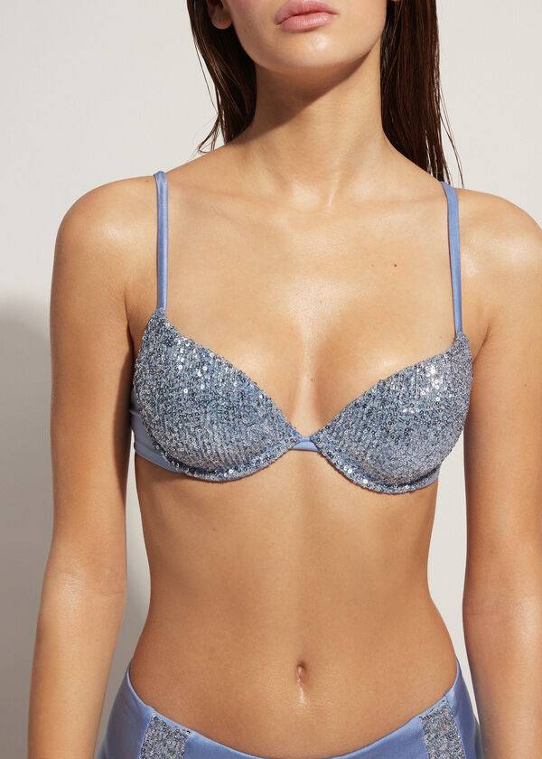 bikini push-up con relleno cannes de calzedonia para mujer color azul