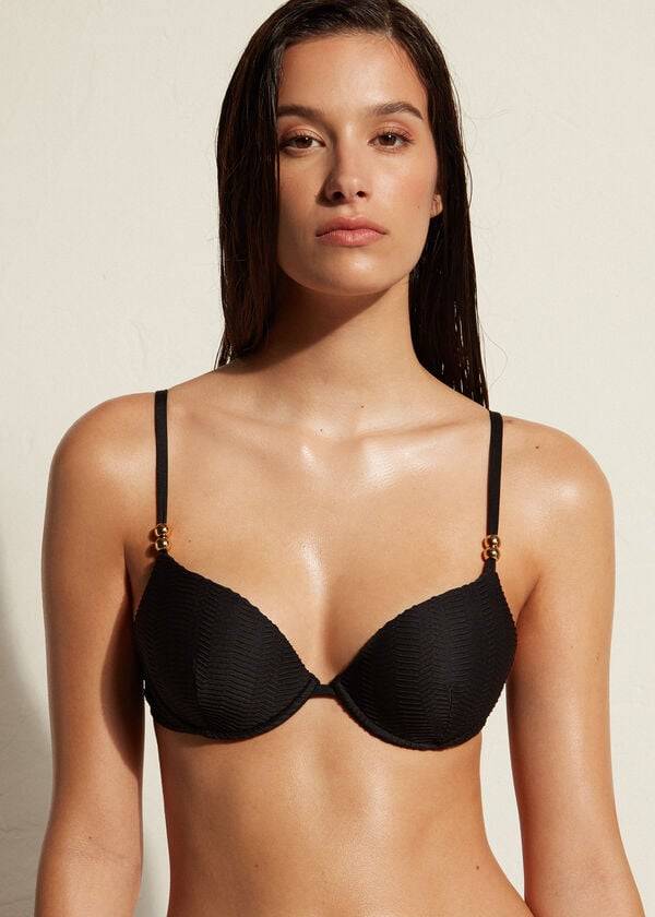 bikini casablanca con relleno y push-up para mujer de calzedonia color negro