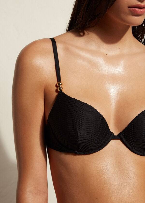 bikini casablanca con relleno y push-up para mujer de calzedonia color negro
