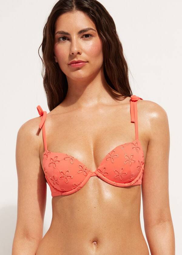 top de bikini corfù con push-up y relleno calzedonia de mujer coral orange