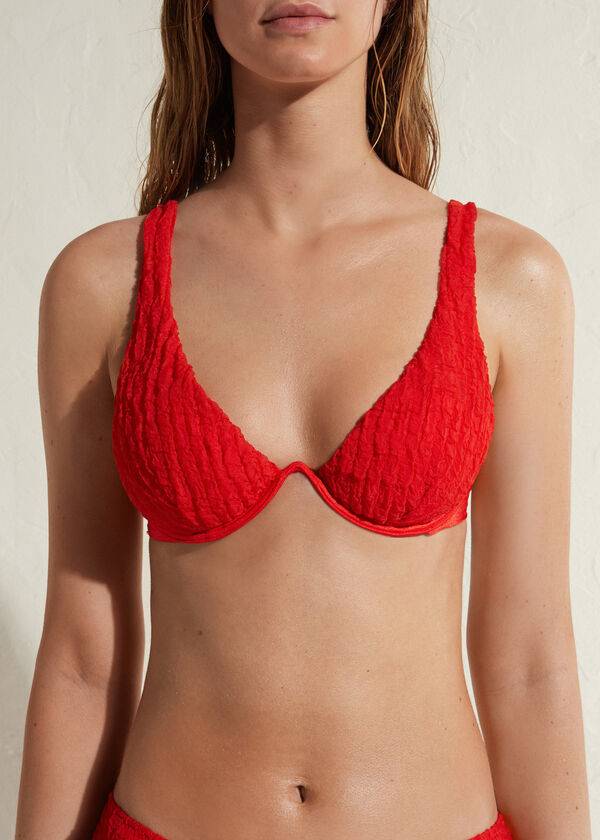 bikini rojo calzedonia con push-up acolchado marrakech para mujer