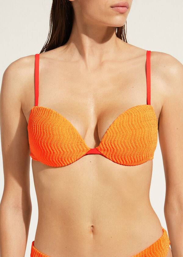 bikini push-up mykonos de calzedonia para mujer color naranja