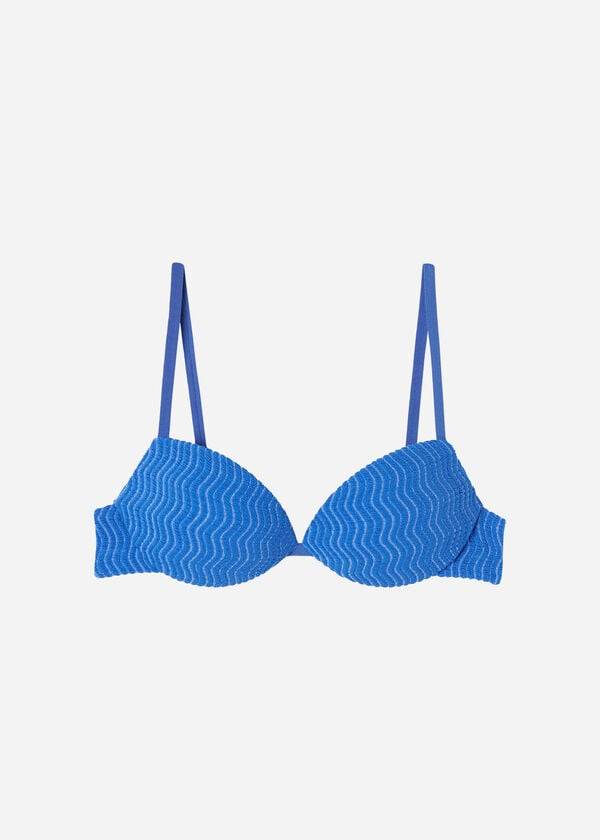 top de bikini push-up mykonos con relleno de calzedonia en azul para mujer