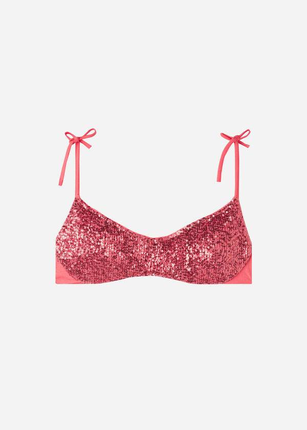 bikini estilo camiseta sin mangas con relleno de calzedonia en color rosa para mujer de cannes
