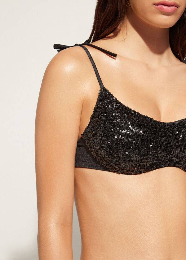top de bikini negro calzedonia con relleno estilo cannes rosa para mujer