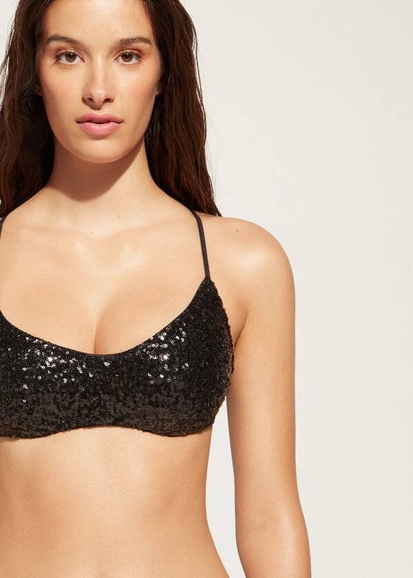 top de bikini negro calzedonia con relleno estilo cannes rosa para mujer