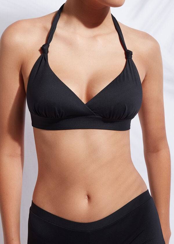 bikini triangular acolchado de calzedonia indonesia para mujer color negro