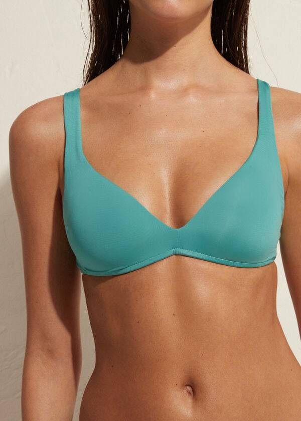 bikini triangular acolchado ecológico de indonesia de calzedonia para mujer color turquesa