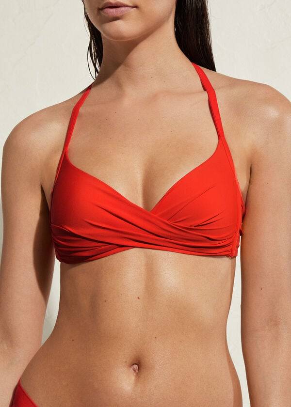 bikini triangular acolchado ecológico de indonesia para mujer de calzedonia rojo