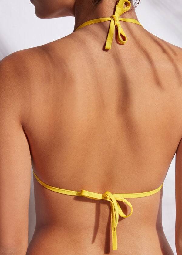 bikini triangular acolchado de talle ecológico de indonesia para mujer de calzedonia color amarillo