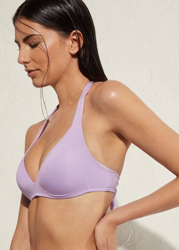 parte de arriba de bikini calzedonia quilted triangle indonesia eco strass mujer morado