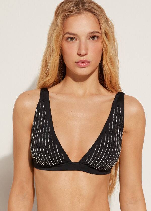 bikini triangular acolchado shanghai de calzedonia para mujer color negro