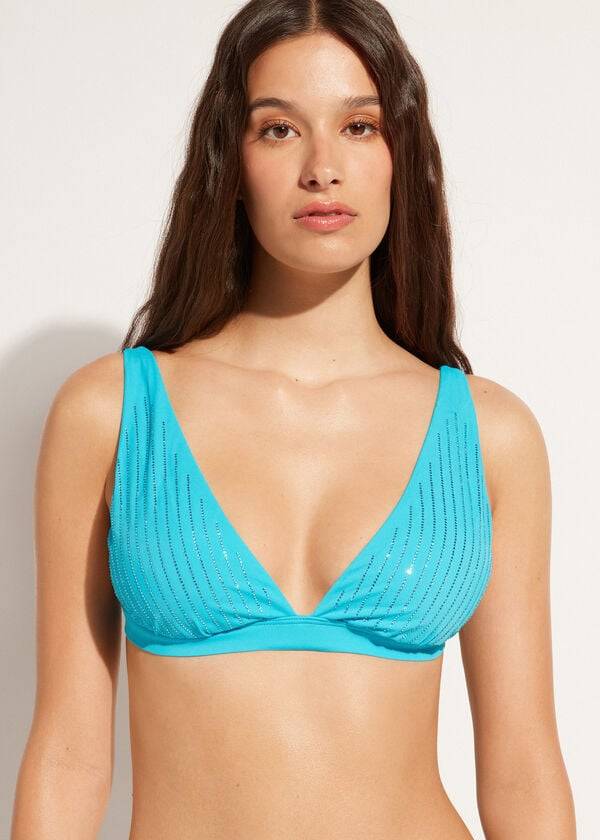 bikini triangular acolchado color turquesa de calzedonia shanghai para mujer