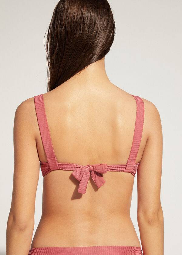 bikini bandeau push-up biarritz de calzedonia para mujer color marrón