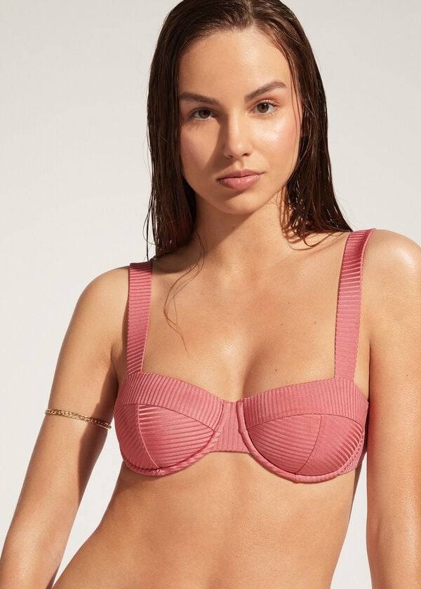 bikini bandeau push-up biarritz de calzedonia para mujer color marrón